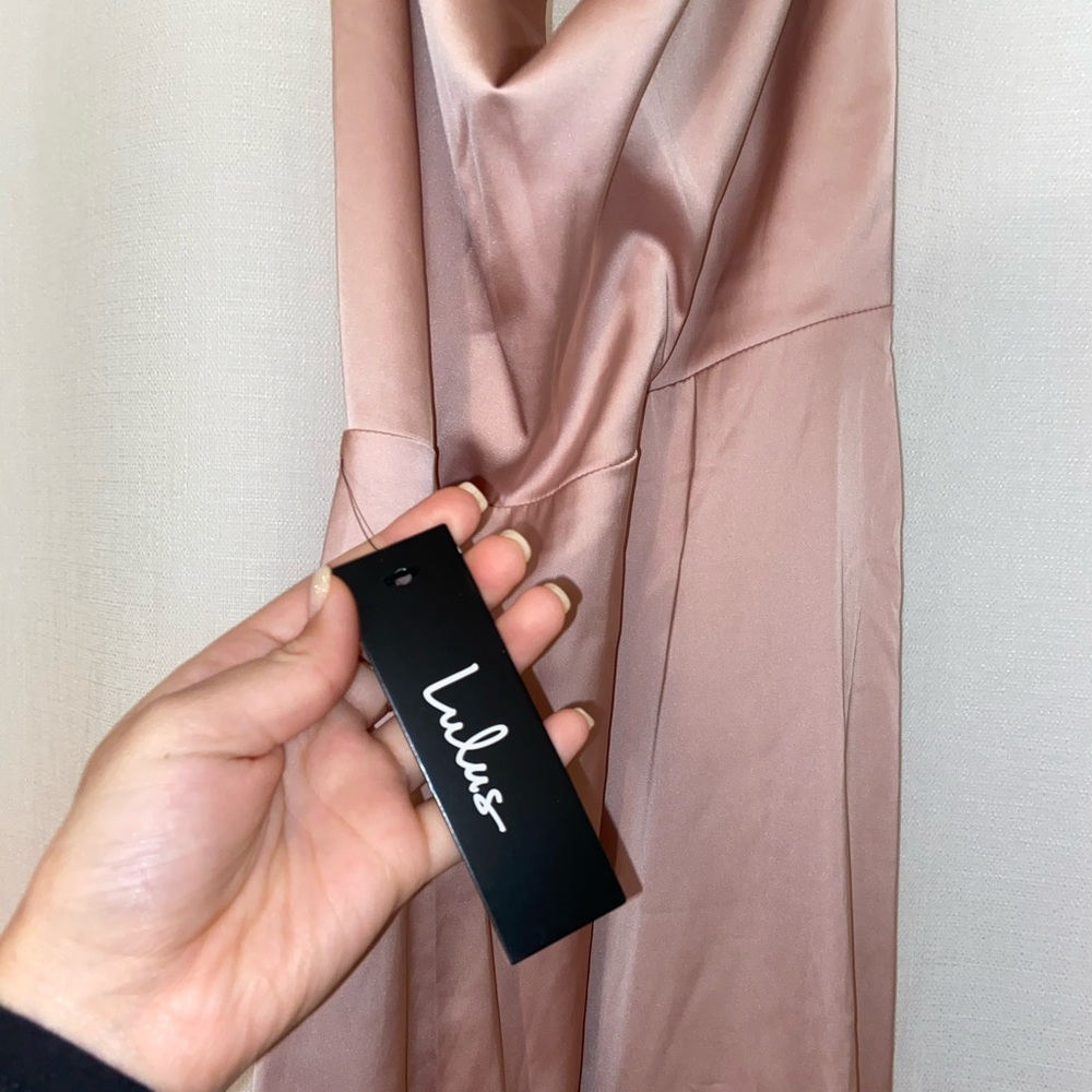 Lulus Mauve Pink Satin Cowl Neck Midi Dress